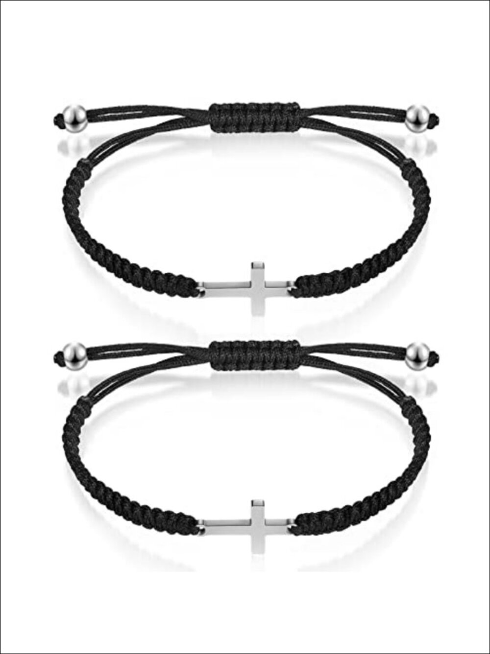 2 Pc Cross Bracelets Adjustable Stainless Steel Nylon Rope Unisex Gift